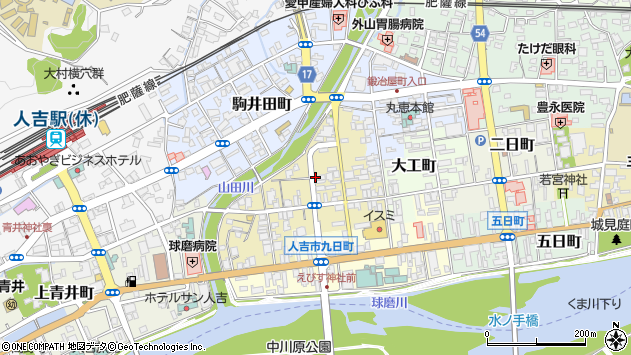 〒868-0003 熊本県人吉市紺屋町の地図