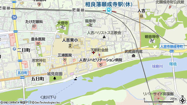 〒868-0033 熊本県人吉市下新町の地図