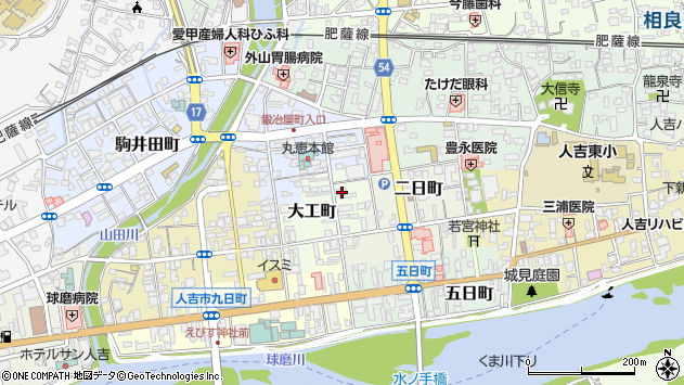 〒868-0002 熊本県人吉市大工町の地図
