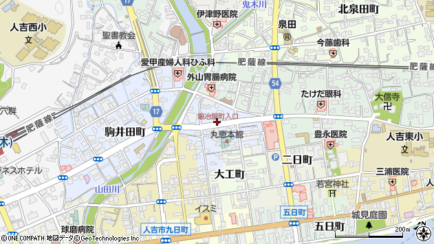 〒868-0001 熊本県人吉市鍛冶屋町の地図
