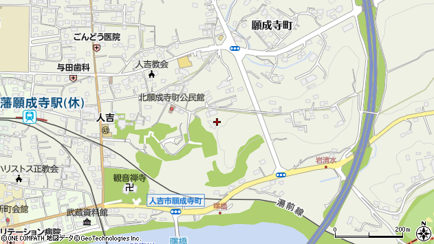 〒868-0022 熊本県人吉市願成寺町の地図