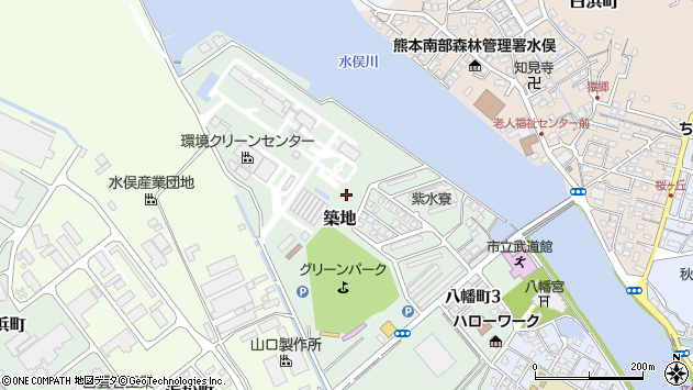 〒867-0062 熊本県水俣市築地の地図