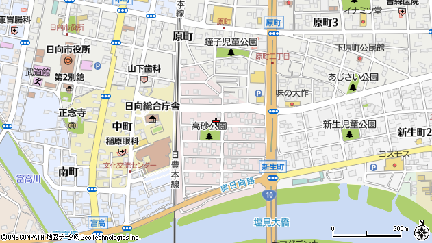 〒883-0042 宮崎県日向市高砂町の地図