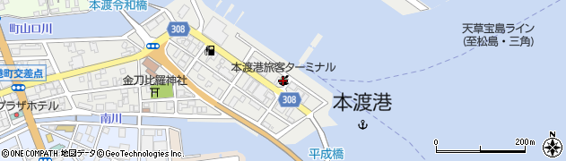 本渡港旅客船ターミナル（シークルーズ）周辺の地図