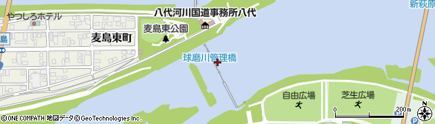 球磨川堰周辺の地図