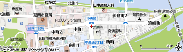 宮崎県延岡市中央通周辺の地図