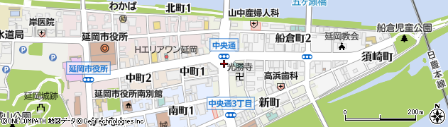 宮崎県延岡市中央通周辺の地図