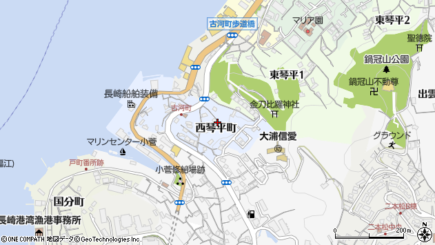 〒850-0933 長崎県長崎市西琴平町の地図