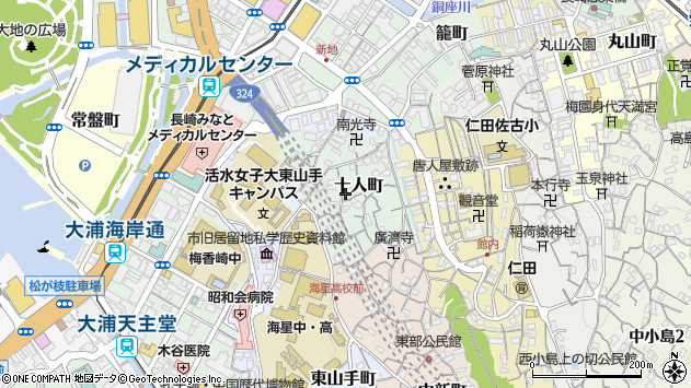 〒850-0908 長崎県長崎市十人町の地図