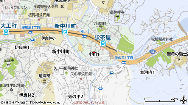 〒850-0013 長崎県長崎市中川の地図