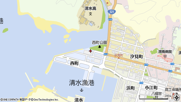 〒787-0333 高知県土佐清水市西町の地図