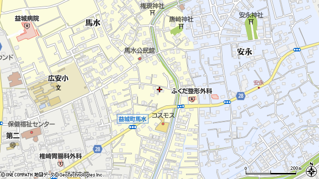 〒861-2232 熊本県上益城郡益城町馬水の地図