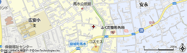 熊本県益城町（上益城郡）馬水周辺の地図