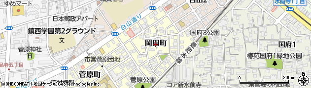 熊本県熊本市中央区岡田町周辺の地図