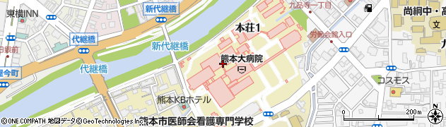 熊本大学　医学部附属病院外来受付産科周辺の地図