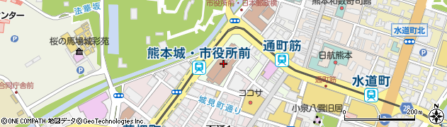 熊本市役所市議会　各会派議員室・自由民主党市議団議員室周辺の地図