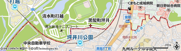熊本県熊本市北区黒髪町大字坪井周辺の地図