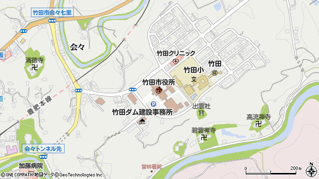 〒878-0000 大分県竹田市（以下に掲載がない場合）の地図