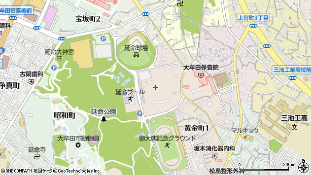 〒836-0872 福岡県大牟田市黄金町の地図
