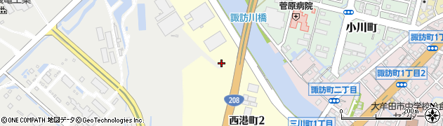 福岡県大牟田市西港町周辺の地図