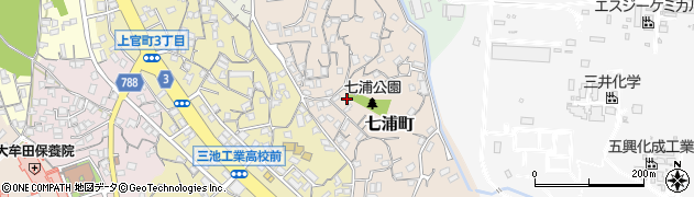 福岡県大牟田市七浦町周辺の地図