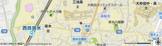 福岡県大牟田市草木周辺の地図