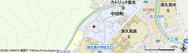 大分県津久見市中田町周辺の地図