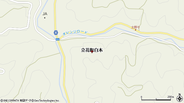 〒834-0084 福岡県八女市立花町白木の地図