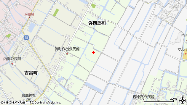 〒832-0057 福岡県柳川市弥四郎町の地図