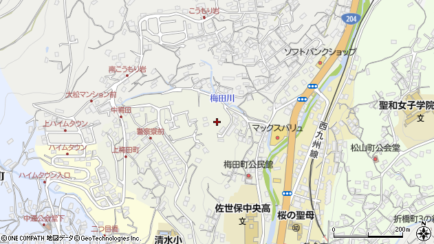 〒857-0017 長崎県佐世保市梅田町の地図