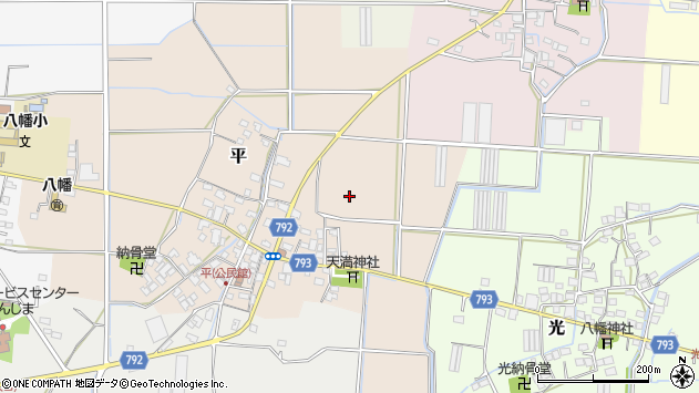 〒834-0045 福岡県八女市平の地図