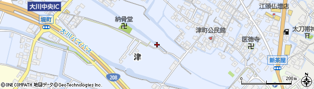 福岡県大川市津周辺の地図