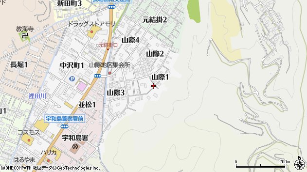 〒798-0073 愛媛県宇和島市山際の地図