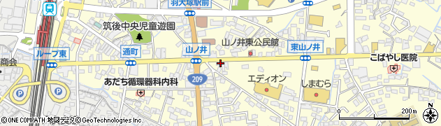 羽犬塚四ツ角周辺の地図