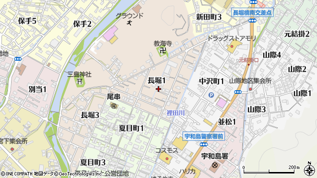 〒798-0082 愛媛県宇和島市長堀の地図