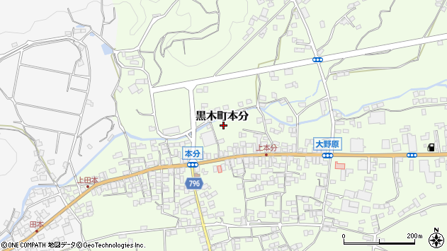 〒834-1213 福岡県八女市黒木町本分の地図