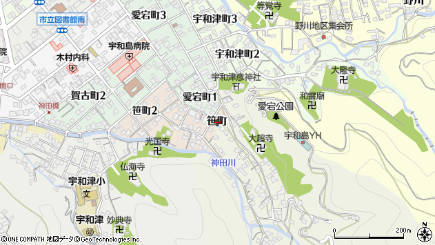 〒798-0054 愛媛県宇和島市笹町の地図