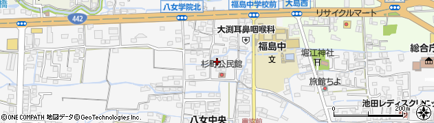 福岡県八女市本村（杉町）周辺の地図