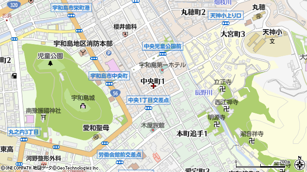 〒798-0040 愛媛県宇和島市中央町の地図