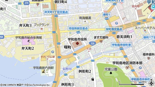 〒798-0000 愛媛県宇和島市（以下に掲載がない場合）の地図