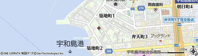 愛媛県宇和島市築地町周辺の地図