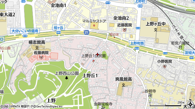 〒870-0835 大分県大分市上野丘の地図