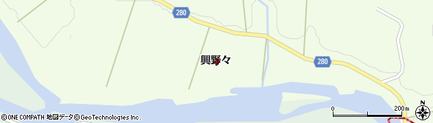 愛媛県北宇和郡鬼北町興野々周辺の地図