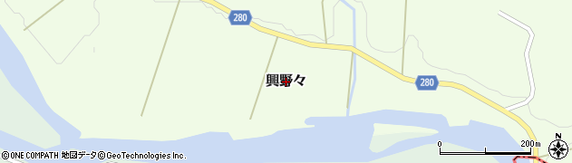 愛媛県鬼北町（北宇和郡）興野々周辺の地図