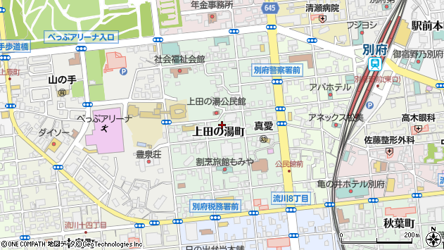 〒874-0908 大分県別府市上田の湯町の地図