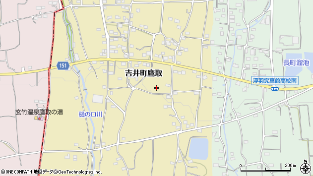 〒839-1343 福岡県うきは市吉井町鷹取の地図