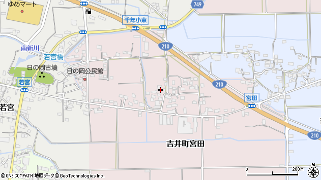〒839-1303 福岡県うきは市吉井町宮田の地図