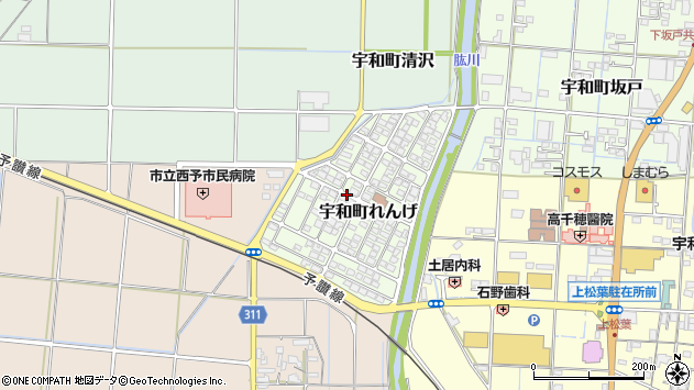 〒797-0028 愛媛県西予市宇和町れんげの地図