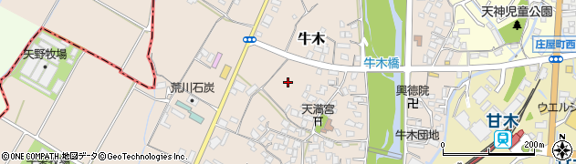福岡県朝倉市牛木周辺の地図