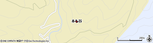 高知県梼原町（高岡郡）本も谷周辺の地図